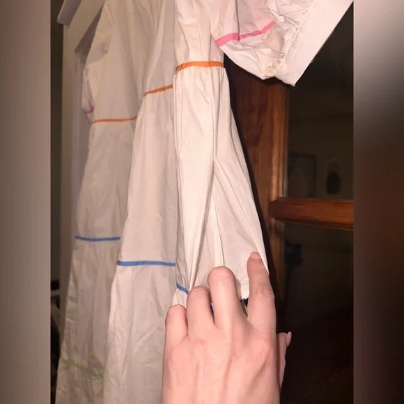 EUC Revolve English Factory Size XS Oversized White Midi Dress w Multicolor Trim - Picture 8 of 13